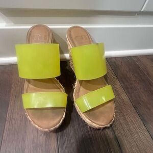 Gianni Bini Neon Yellow Wedge Sandals